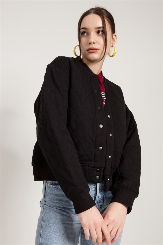 Bomber Jacket in Black with Quilted