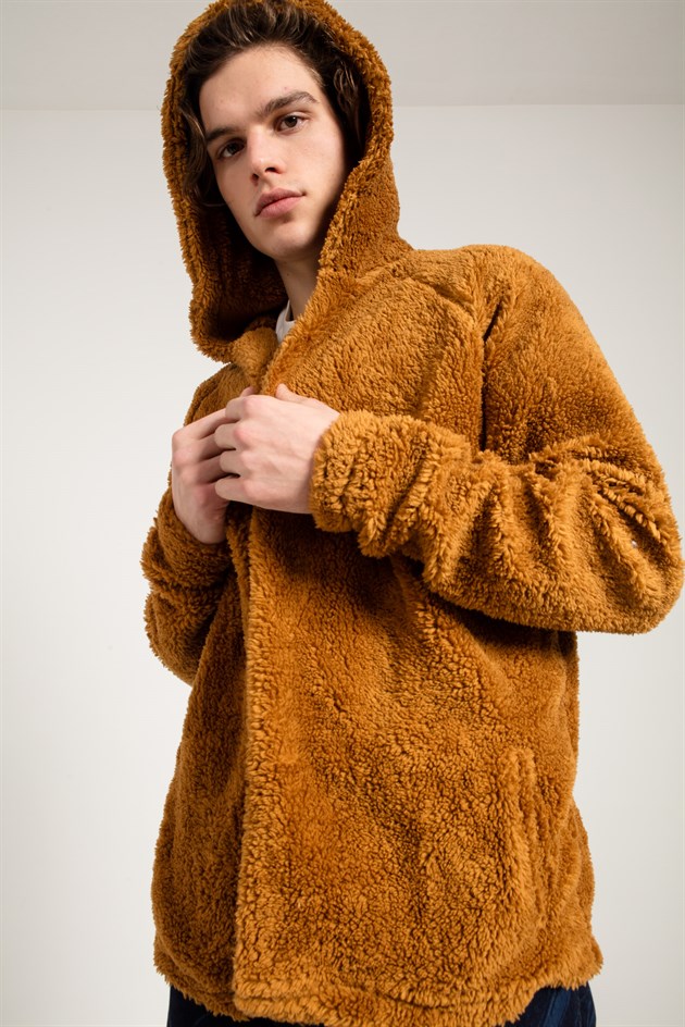 Teddy Bear Jacket in Brown with Hood