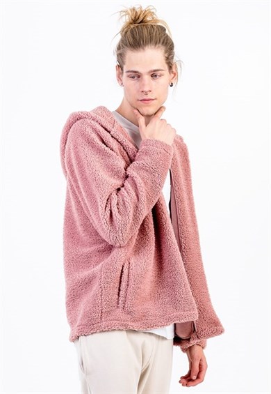 Fleece Hoodie in Pink with Side Pockets