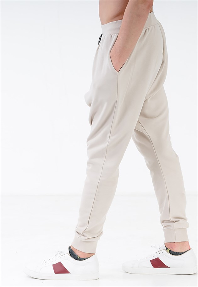 Oversized Extreme Drop Crotch Joggers in Cream