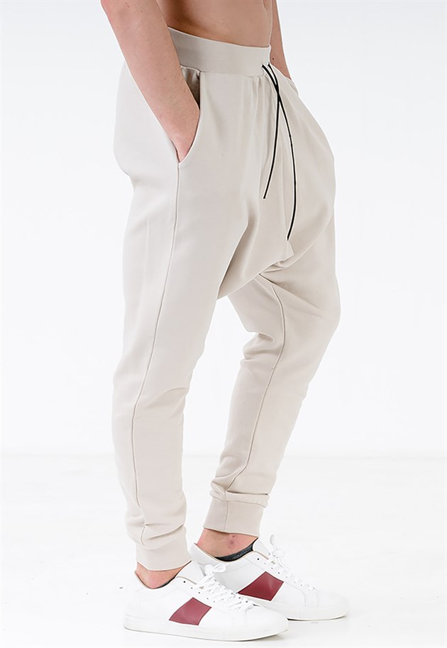 Oversized Extreme Drop Crotch Joggers in Cream