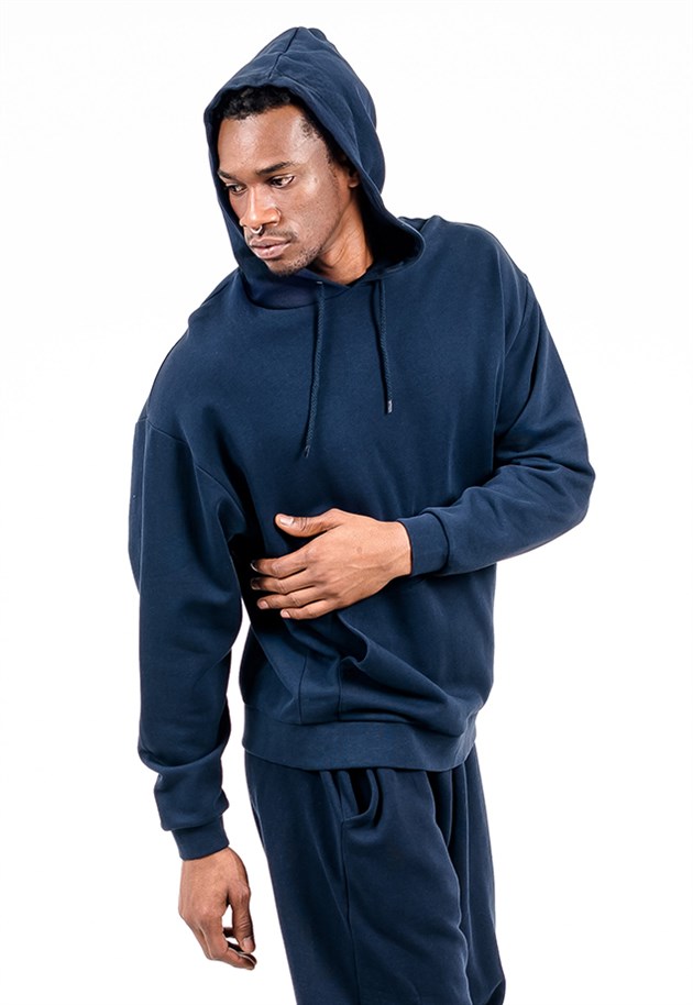 Oversized Hoodie in Navy with Pouch Pocket