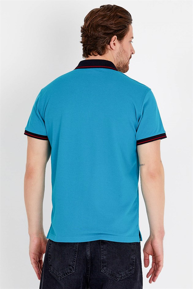 Polo Collared T-shirt in Navy Blue with Short Sleeves