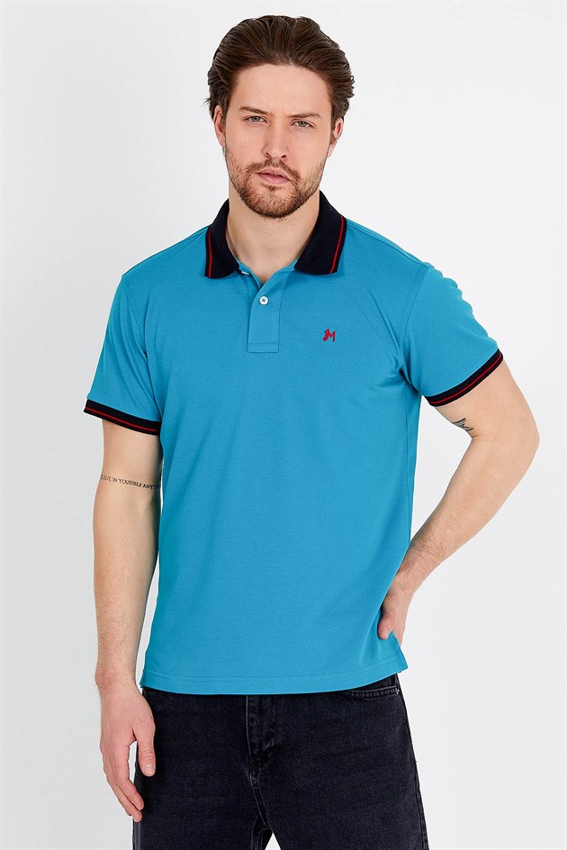 Polo Collared T-shirt in Navy Blue with Short Sleeves