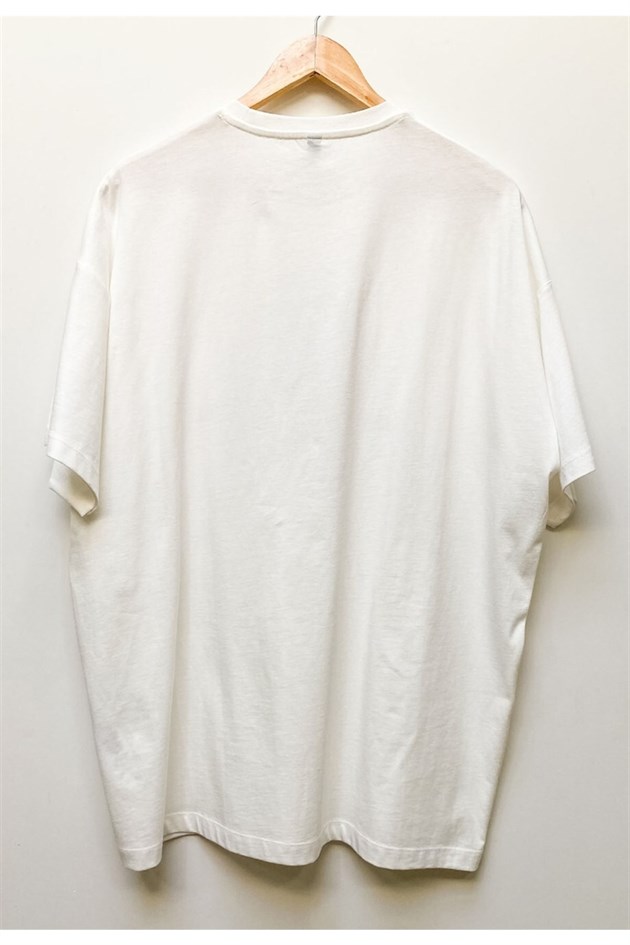 Leopar Ananas Baskılı Oversize Beyaz Elbise T-shirt