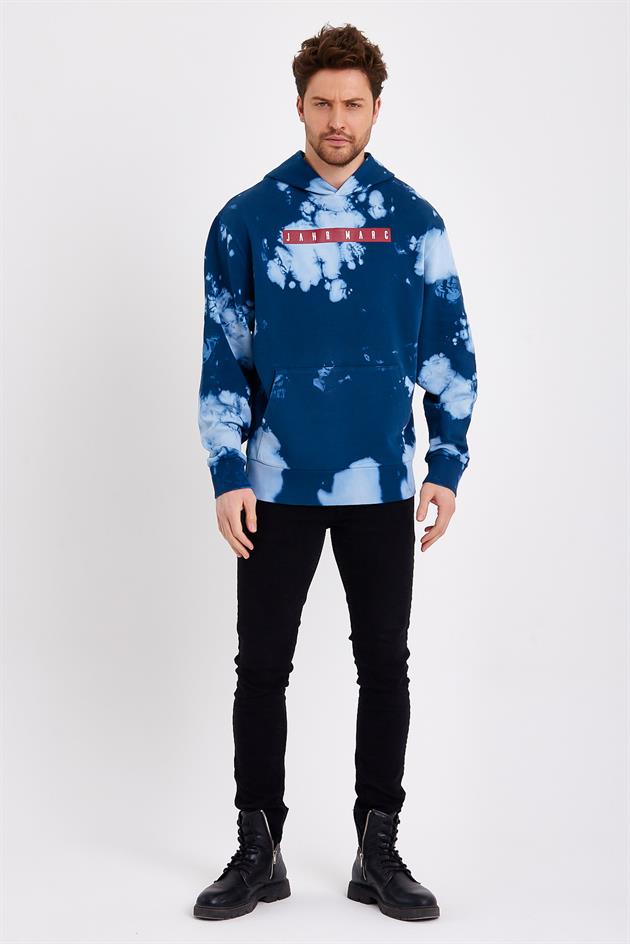 Mavi Batik Yıkamalı Oversize Sweatshirt