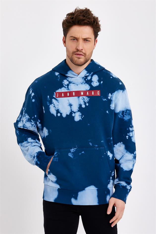 Mavi Batik Yıkamalı Oversize Sweatshirt