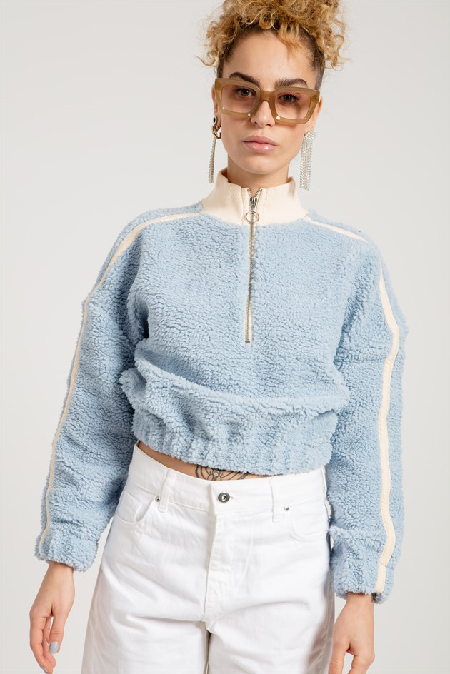Mavi Crop Fit Kadın Peluş Sweatshirt