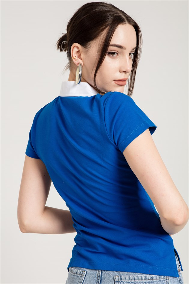 Mavi Kısa Kollu Kontrast Polo Yaka T-shirt