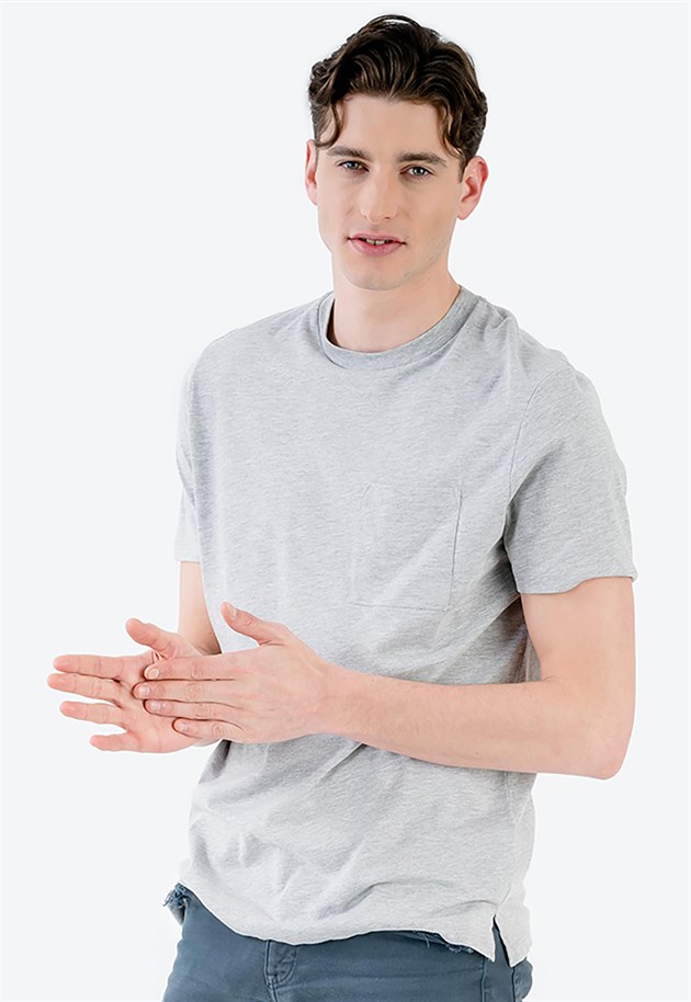 Jersey T-shirt in Grey with Chest Pocket
