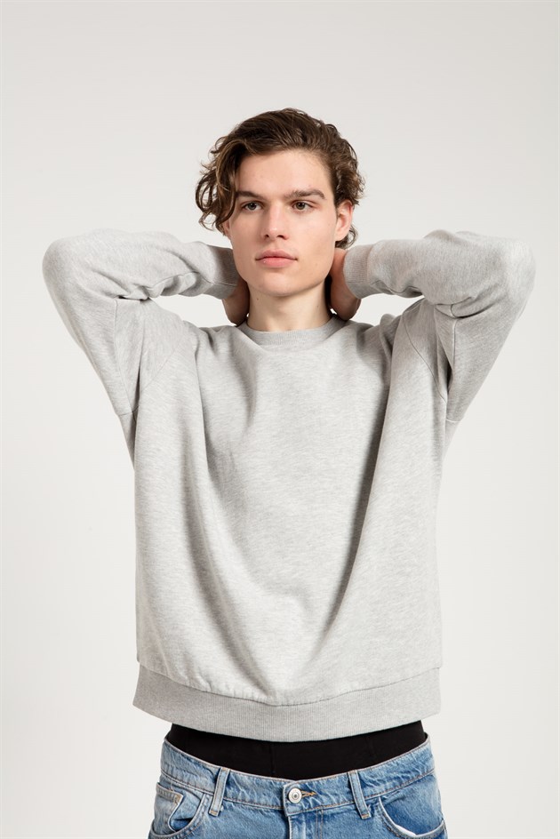 Oversize Asit Yıkamalı Gri Erkek Sweatshirt