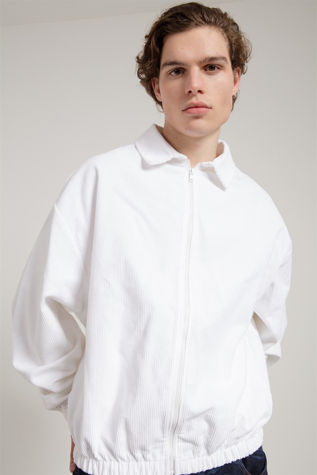 Oversize Beyaz Crop Fit Erkek Ceket