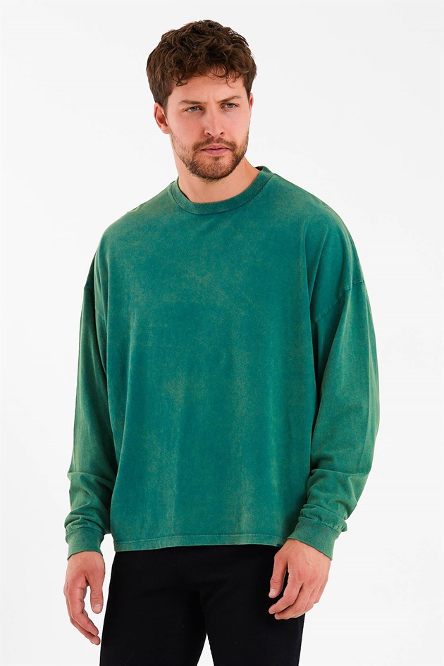 Oversize Yeşil Uzun Kollu Erkek T-shirt