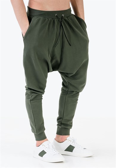 Oversized Extreme Drop Crotch Joggers in Khaki