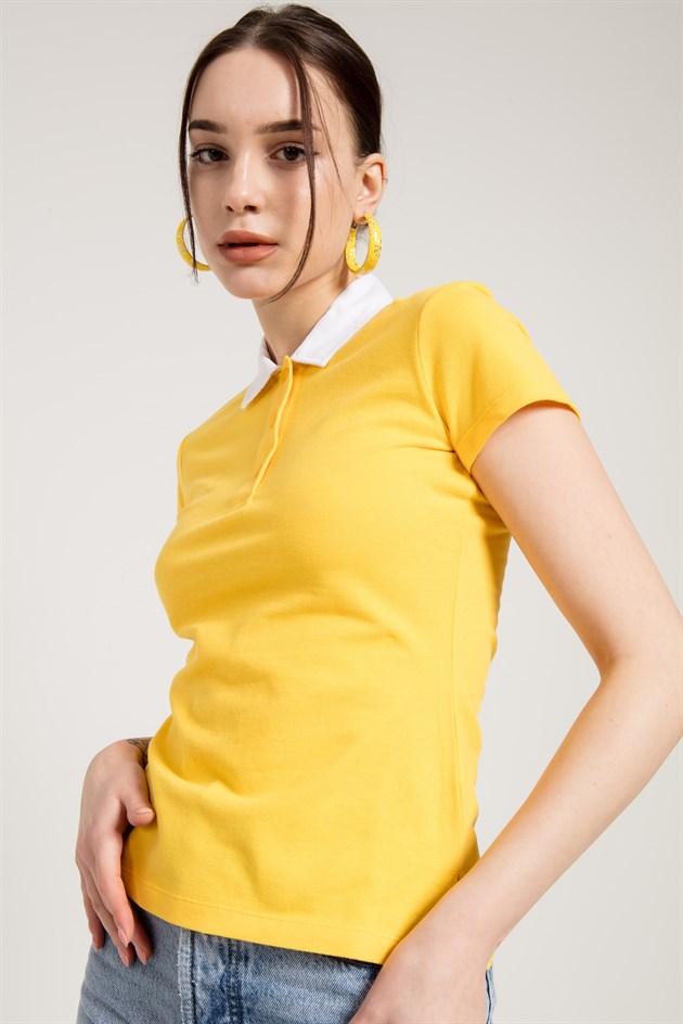Sarı Klasik Kontrast Polo Yaka T-shirt