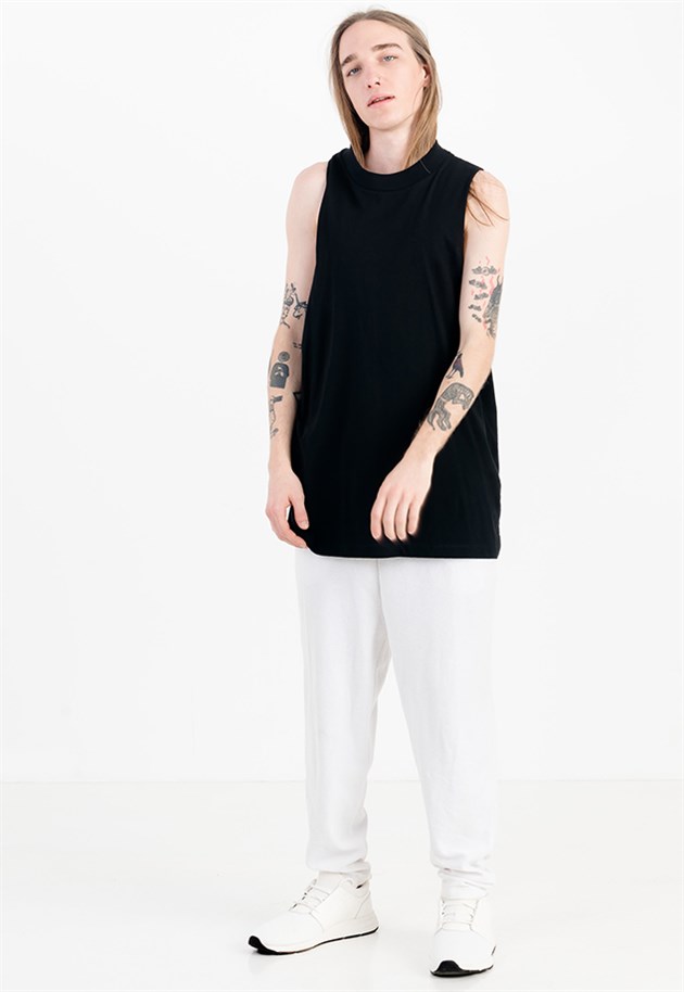 Sleeveless T-shirt with Extreme Dropped Armhole in Black