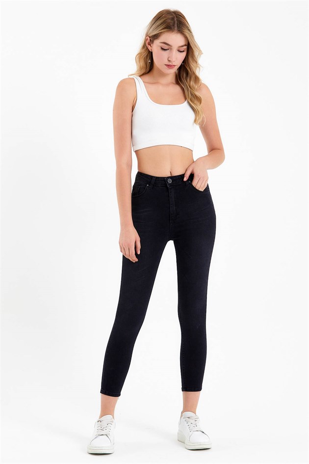 Skinny Fit Jeans in Charcoal with High Waist
