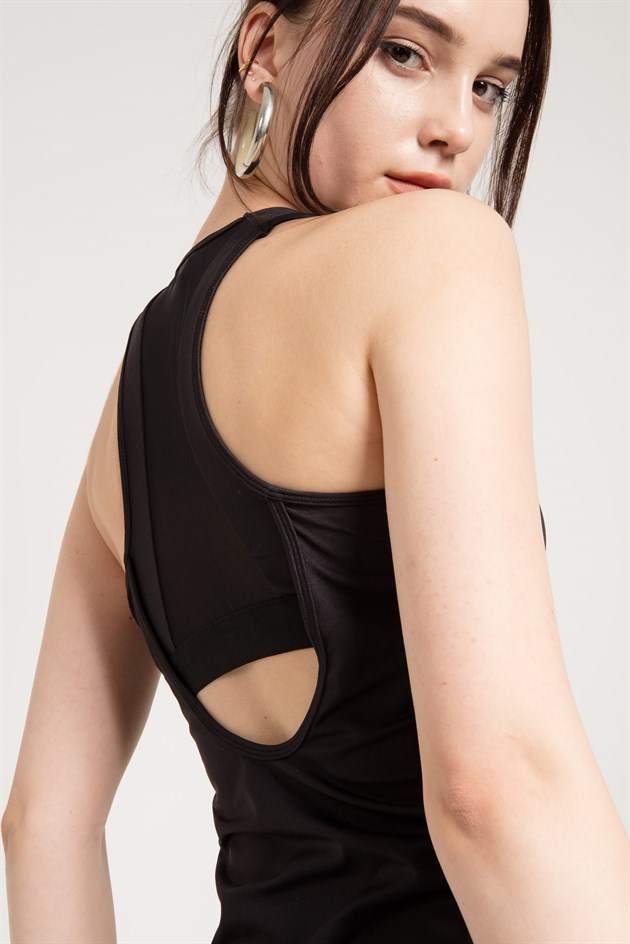 Vest in Black with Sports Bra and Mesh Detail