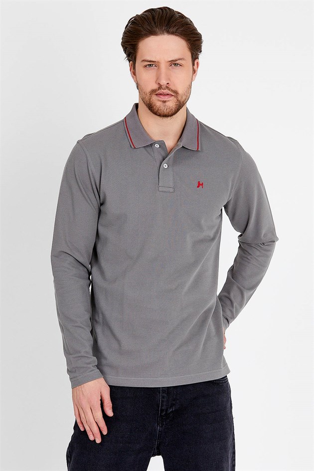 Long Sleeved Polo T-shirt in Grey