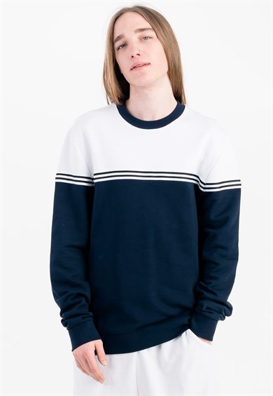 Uzun Kollu Renk Bloklu Lacivert Erkek Sweatshirt