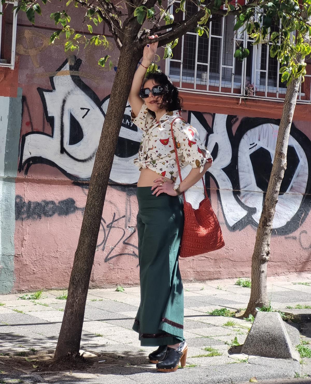 Doğa Yeşil Renk Geniş Paça Pantolon