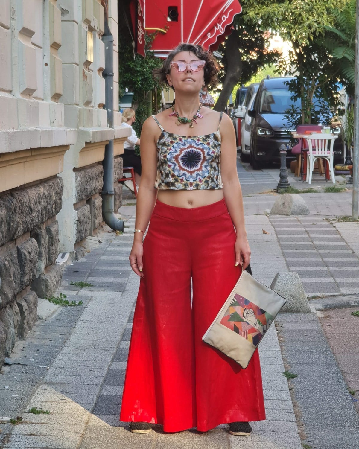 Kırmızı Keten Pantolon
