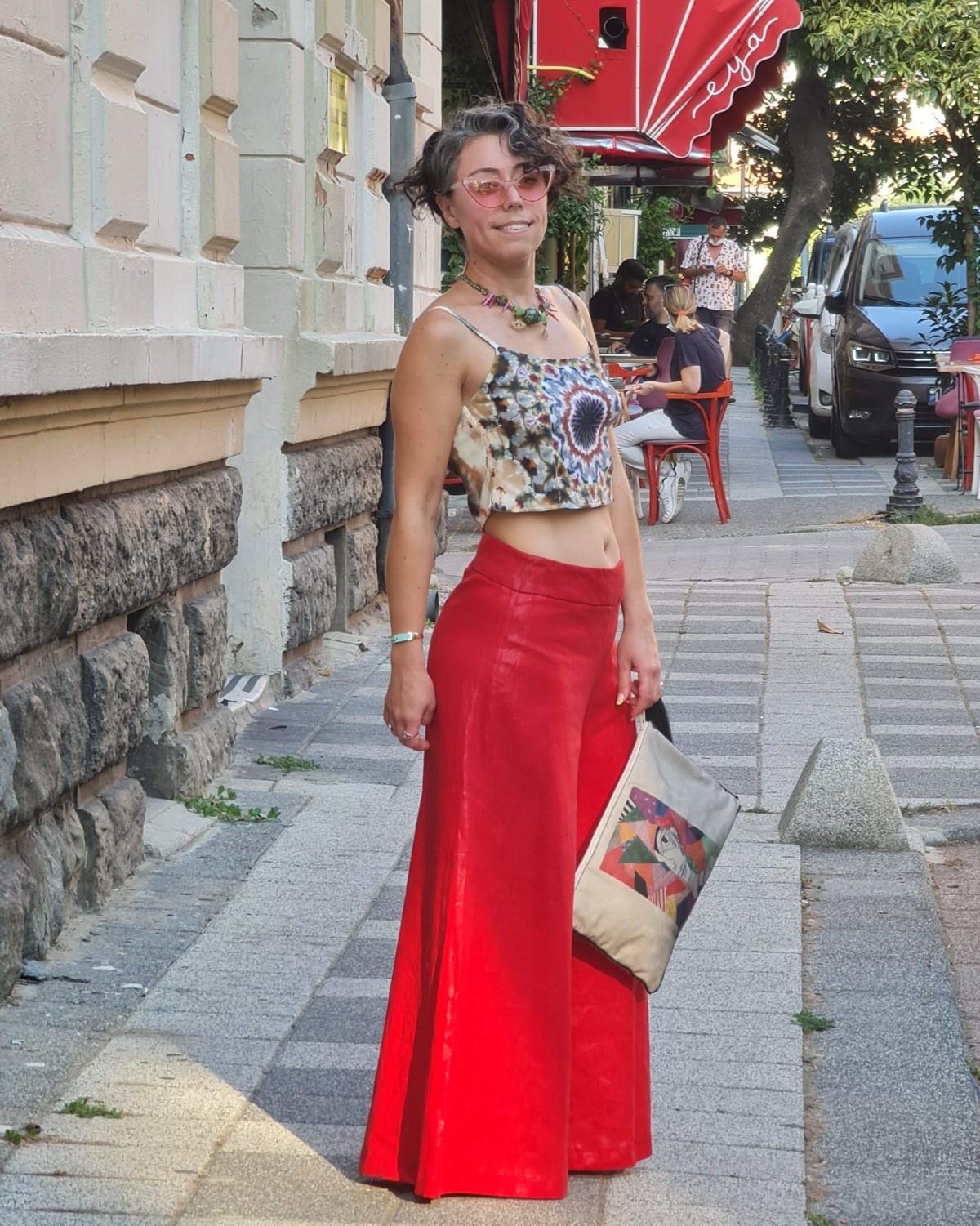 Kırmızı Keten Pantolon