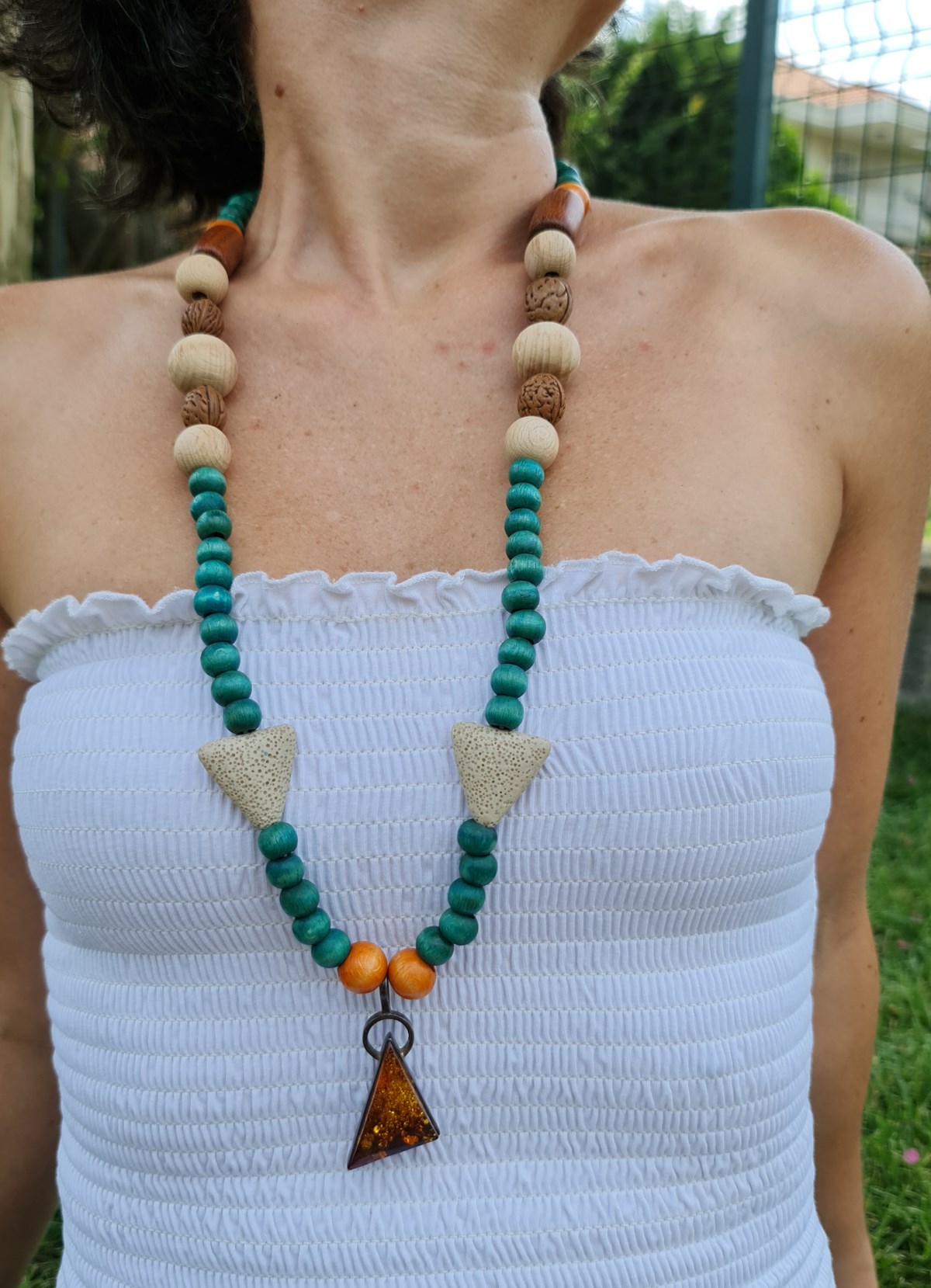 Lav Taşlı Ahşap Mala Kolye