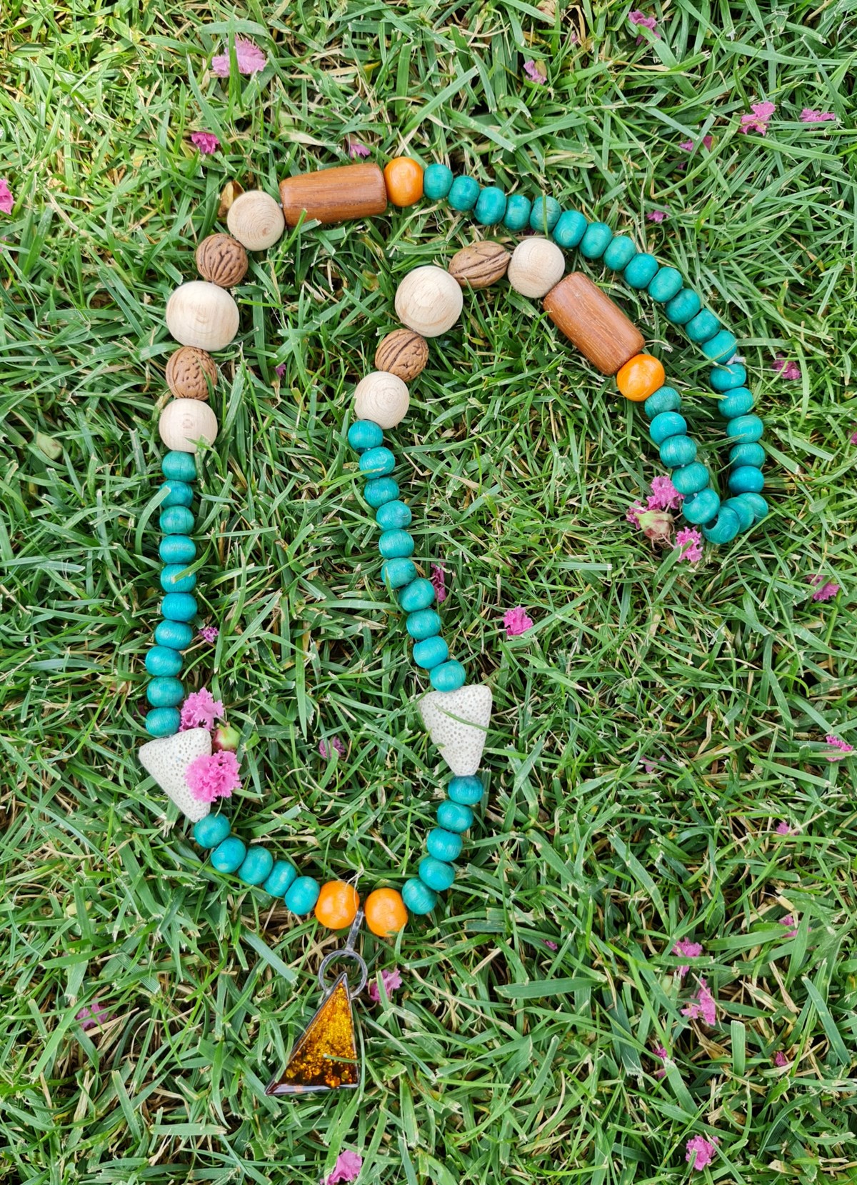 Lav Taşlı Ahşap Mala Kolye