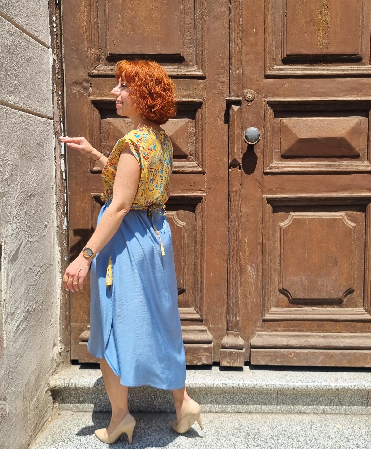 LOISTAA Ebru Desenli Renkli Kumaş Tasarım Kadın Elbise