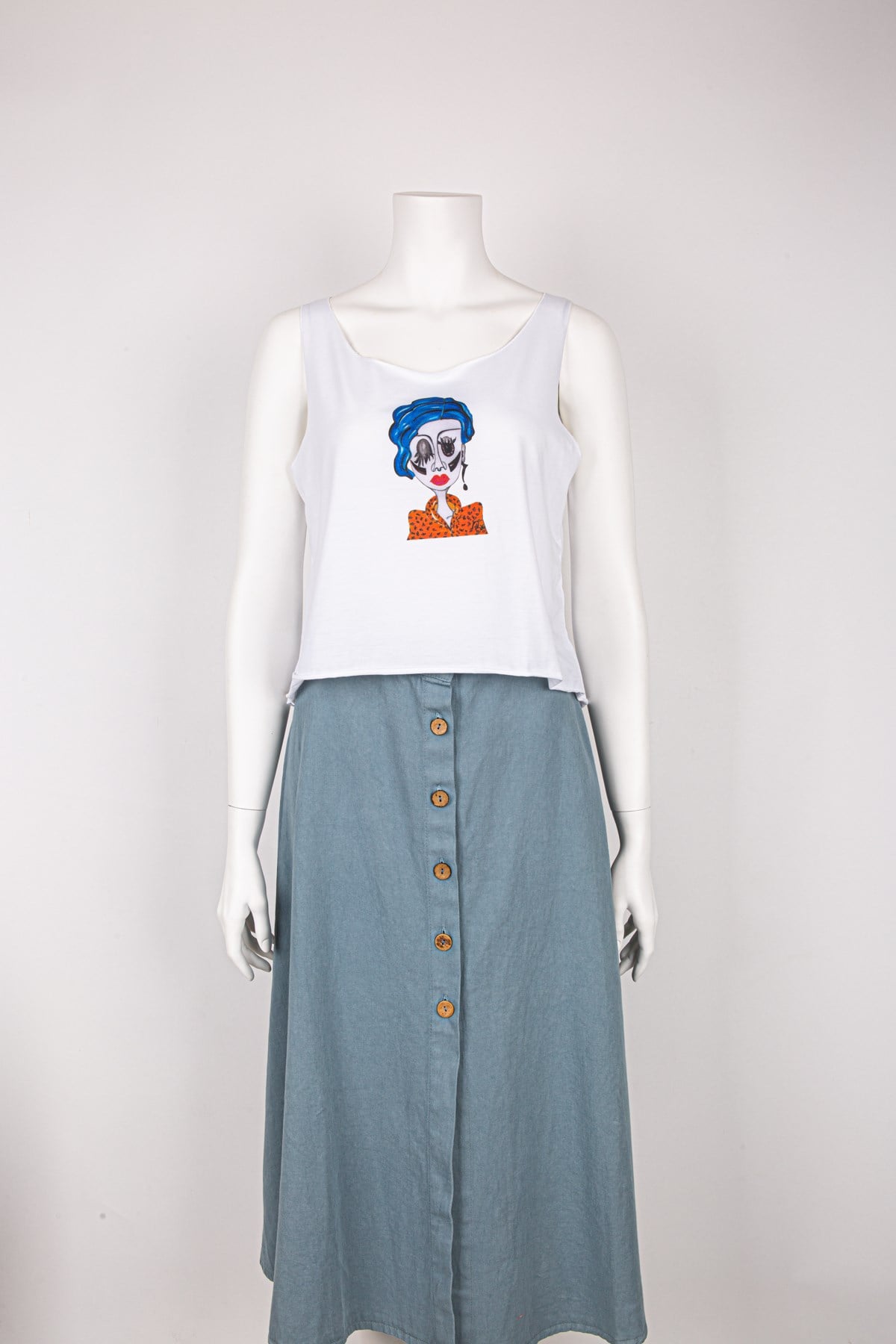 Mavi Saçlı Kız Askılı T-shirt