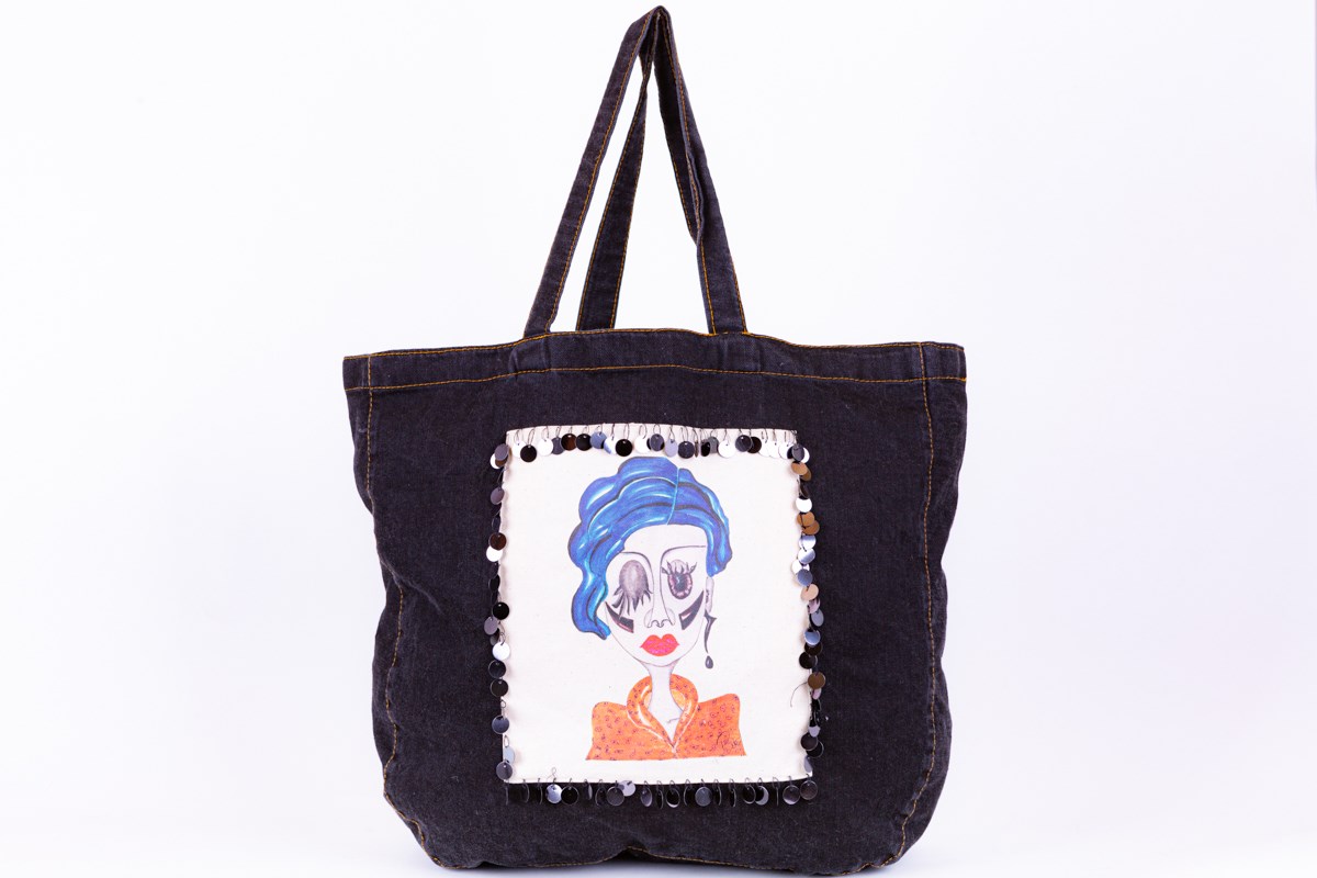 Mavi Saçlı Kız Jean Tote Bag