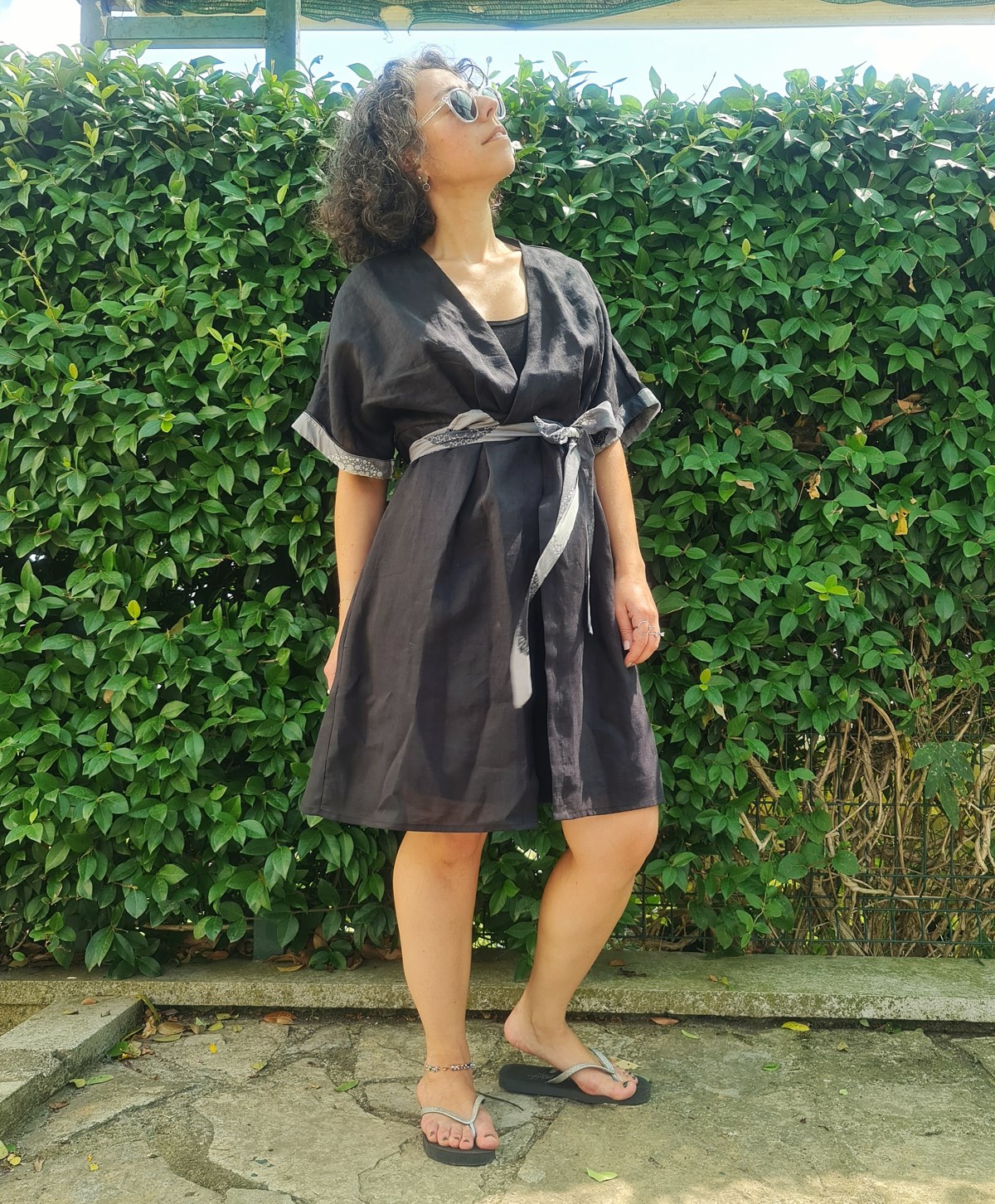 Siyah Keten Kimono
