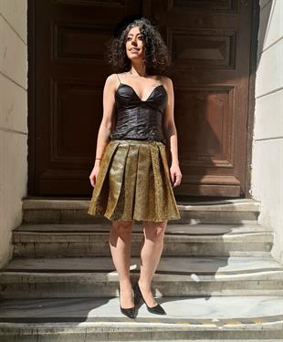 Altın Renk Parlak Mini Etek