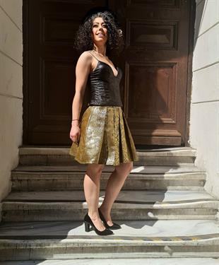 Altın Renk Parlak Mini Etek