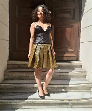 Altın Renk Parlak Mini Etek