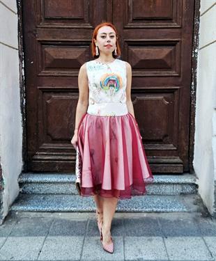 Atlantis Sırt Dekolteli Tasarım El Boyaması Kadın Elbise