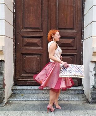 Atlantis Sırt Dekolteli Tasarım El Boyaması Kadın Elbise