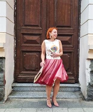 Atlantis Sırt Dekolteli Tasarım El Boyaması Kadın Elbise