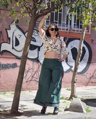 Doğa Yeşil Renk Geniş Paça Pantolon