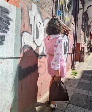 Dondurma Desenli Pamuk Pembe Bebe Yaka Elbise