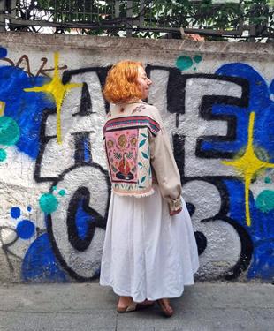 El Boyaması Boho Jean Ceket