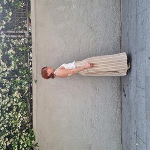 Kalima Çizgili Kadın Keten Pantolon