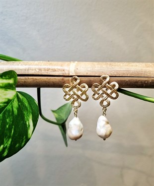 Kelt Örgüsü Barok İnci Küpe