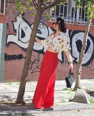 Kırmızı Keten Pantolon