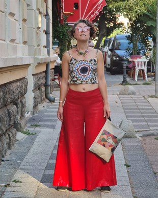 Kırmızı Keten Pantolon
