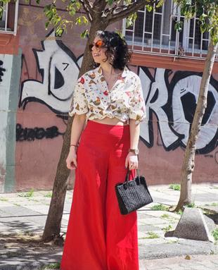 Kırmızı Keten Pantolon