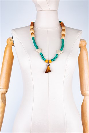 Lav Taşlı Ahşap Mala Kolye