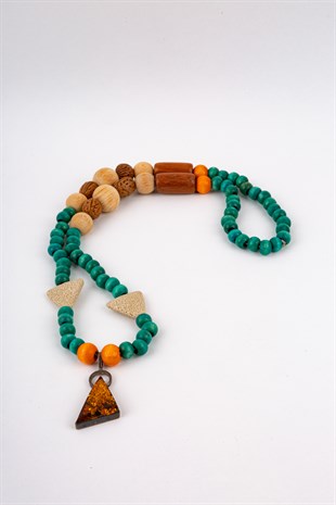 Lav Taşlı Ahşap Mala Kolye