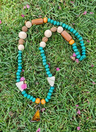 Lav Taşlı Ahşap Mala Kolye